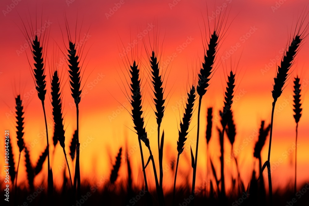 Silhouetted wheat stalks stand tall against a breathtaking sunset, capturing the essence of rural tranquility and natural beauty. Silhouetted wheat stalks stand tall against a breathtaking sunset, capturing the essence of rural tranquility and natural beauty.