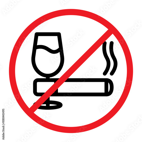 No alcohol and cigarettes icon linear logo mark in black and white