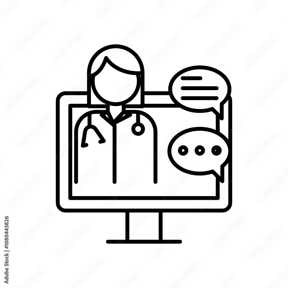 online medical consultation icon linear logo mark in black and white online medical consultation icon linear logo mark in black and white