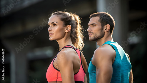 portrait of woman and man in fitness clothes