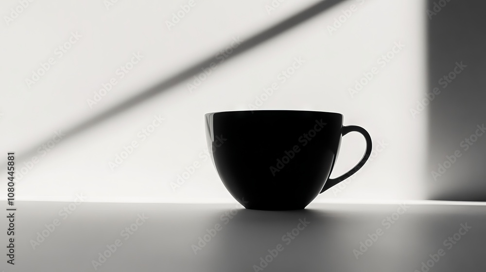 A minimalist black coffee cup casting a shadow on a softly lit surface, creating a serene and modern aesthetic. A minimalist black coffee cup casting a shadow on a softly lit surface, creating a serene and modern aesthetic.
