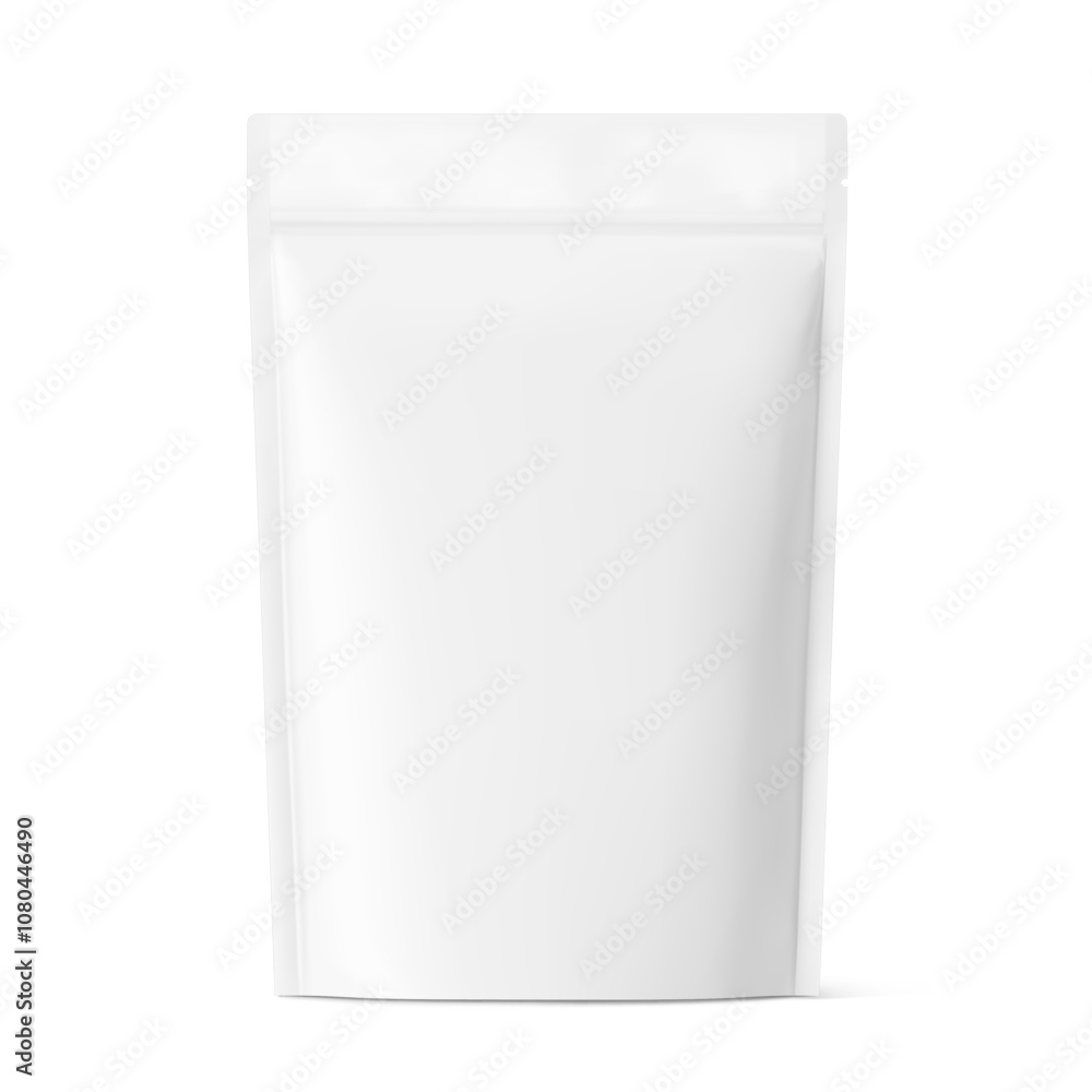 Realistic stand up pouch bag mockup with transparent shadow. Front view. Vector illustration isolated on white background. Ready for your design. EPS10. Realistic stand up pouch bag mockup with transparent shadow. Front view. Vector illustration isolated on white background. Ready for your design. EPS10.