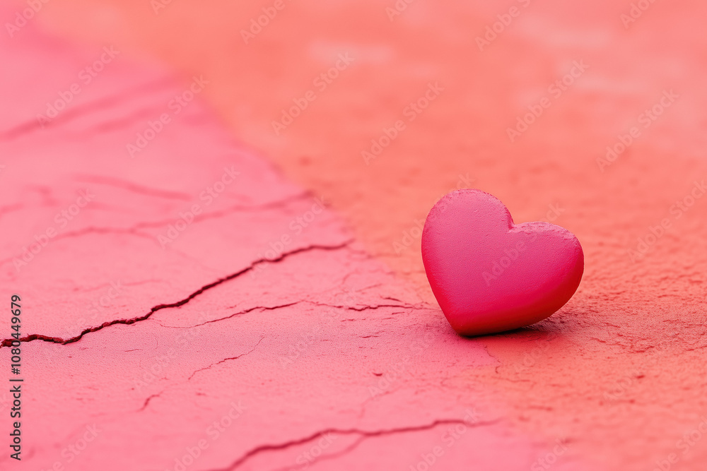 Pink heart on a cracked, textured background symbolizing love, resilience, and romance in a simple and artistic composition. Pink heart on a cracked, textured background symbolizing love, resilience, and romance in a simple and artistic composition.