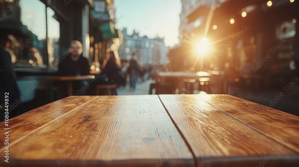 A view of a bustling street from a rustic wooden table in a sunlit cafe, capturing a blend of urban life and serene relaxation with vibrant light play. A view of a bustling street from a rustic wooden table in a sunlit cafe, capturing a blend of urban life and serene relaxation with vibrant light play.