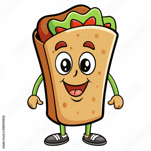 Cute Smiling Burrito Mascot Cartoon Vector Illustration