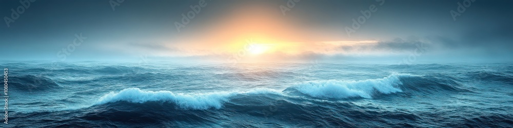 Serene ocean waves at sunrise, capturing nature's tranquility. Serene ocean waves at sunrise, capturing nature's tranquility.