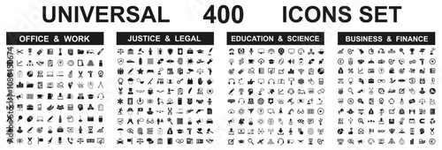 Set 400 icons: business, education, justice, office signs collection