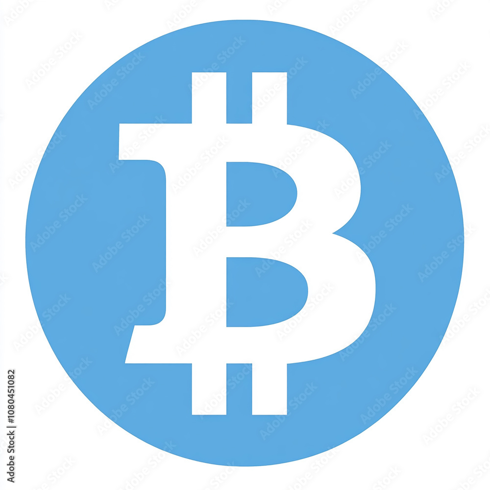 White Bitcoin symbol on a blue circle. White Bitcoin symbol on a blue circle.