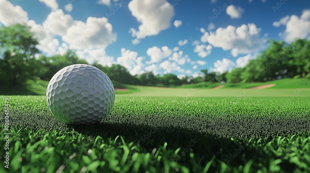 golfer ball and mid-swing on a beautifully manicured course, with lush greenery golfer ball and mid-swing on a beautifully manicured course, with lush greenery