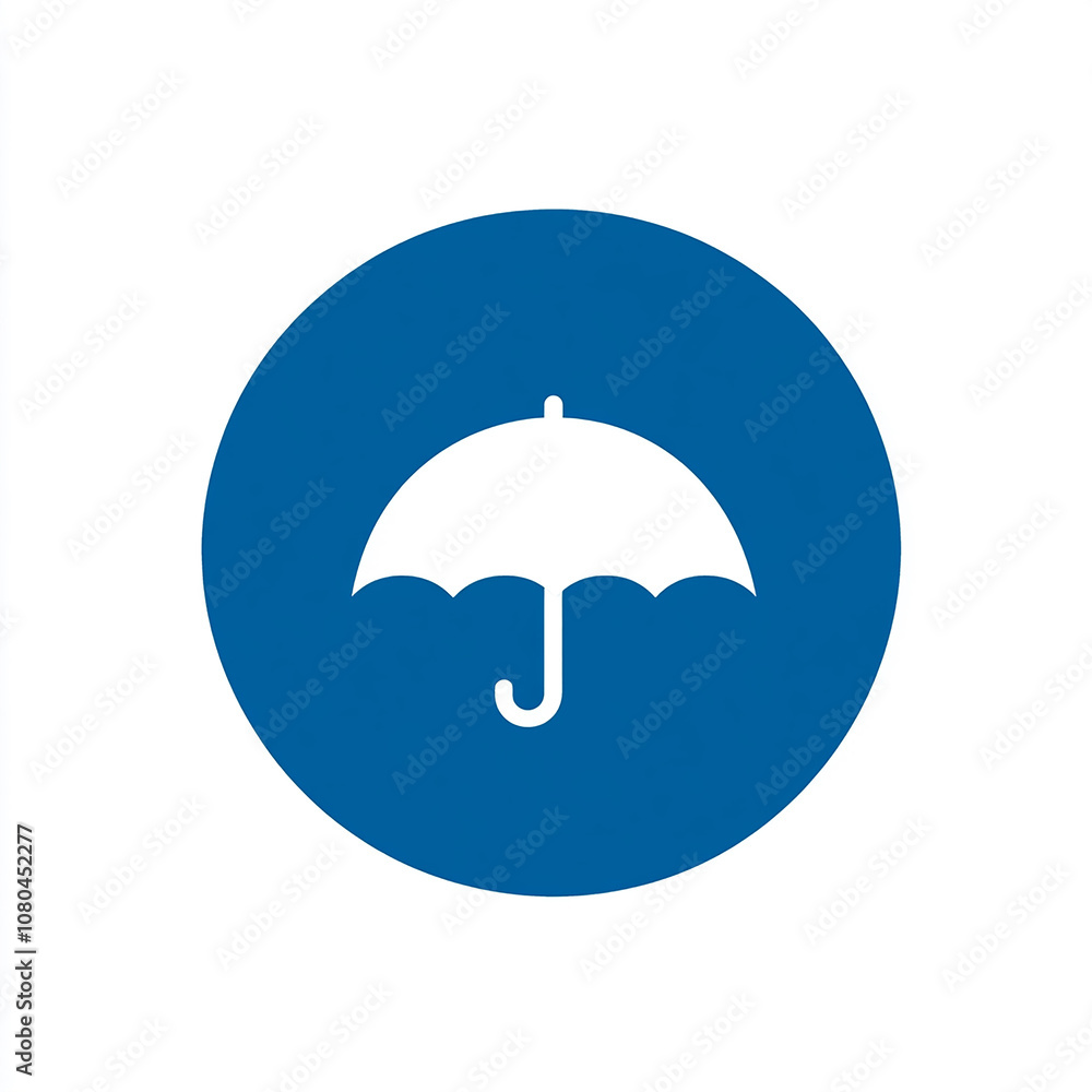 White umbrella icon on a blue circle background. White umbrella icon on a blue circle background.
