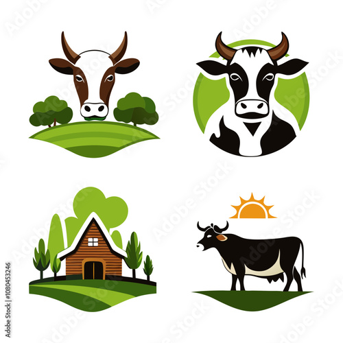 Cow farm logo concept for business branding 