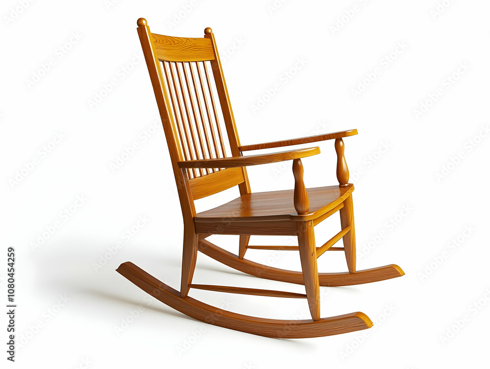 Side view of a wooden rocking chair, highlighting its craftsmanship on white. Side view of a wooden rocking chair, highlighting its craftsmanship on white.