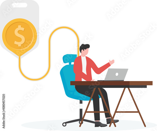 Intravenous therapy by drip money. Quantitative Easing or QE concept vector illustration.

