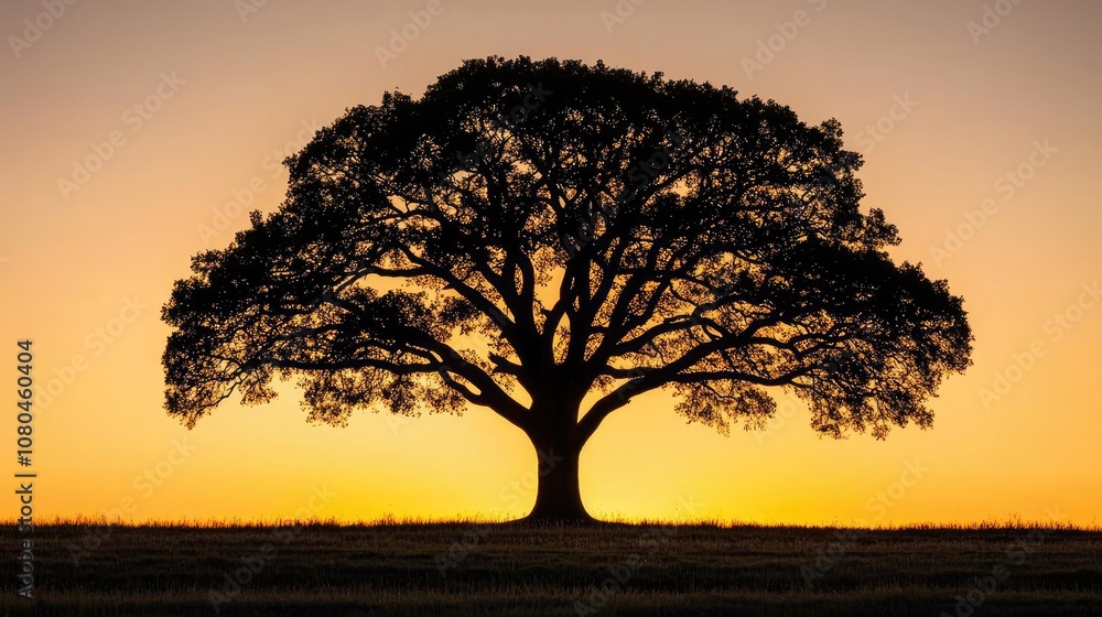 Silhouette of a majestic tree against a vibrant sunset background. Silhouette of a majestic tree against a vibrant sunset background.
