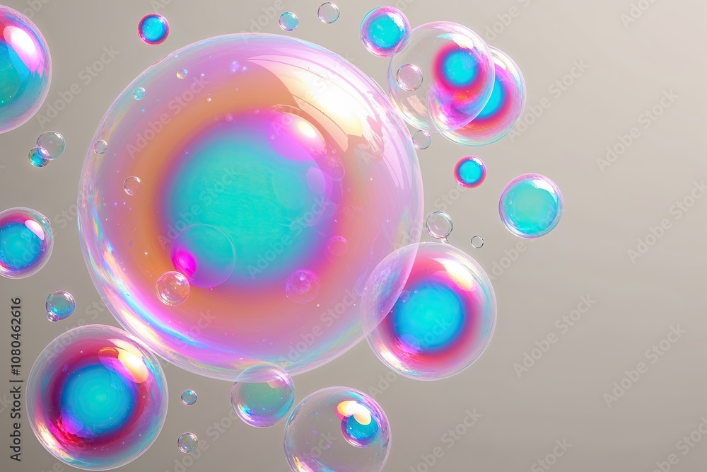 Vibrant Mystical Soap Bubbles on a Clear Background with Surreal Colors Vibrant Mystical Soap Bubbles on a Clear Background with Surreal Colors