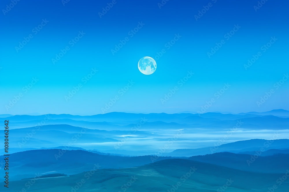 Full Moon Rising Over a Misty Mountain Landscape Full Moon Rising Over a Misty Mountain Landscape