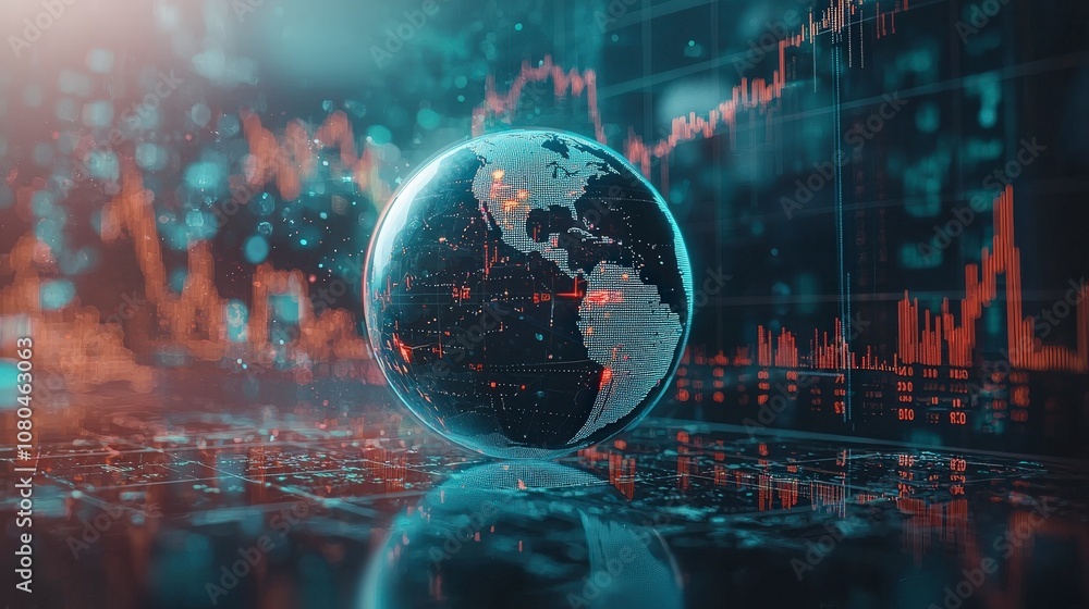 A globe adorned with illuminated red and blue trend charts showcases dynamic global market activity, symbolizing innovation and economic volatility. A globe adorned with illuminated red and blue trend charts showcases dynamic global market activity, symbolizing innovation and economic volatility.