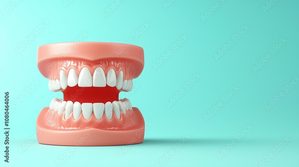 Obraz premium Realistic dental model on a light background, showcasing teeth and gums, ideal for healthcare education and dental hygiene awareness, Generative AI