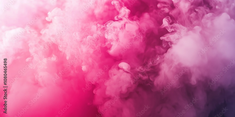 Fototapeta premium A mesmerizing cloud of pink smoke fills the frame, exuding a dreamy and vibrant atmosphere with a sense of mystery.