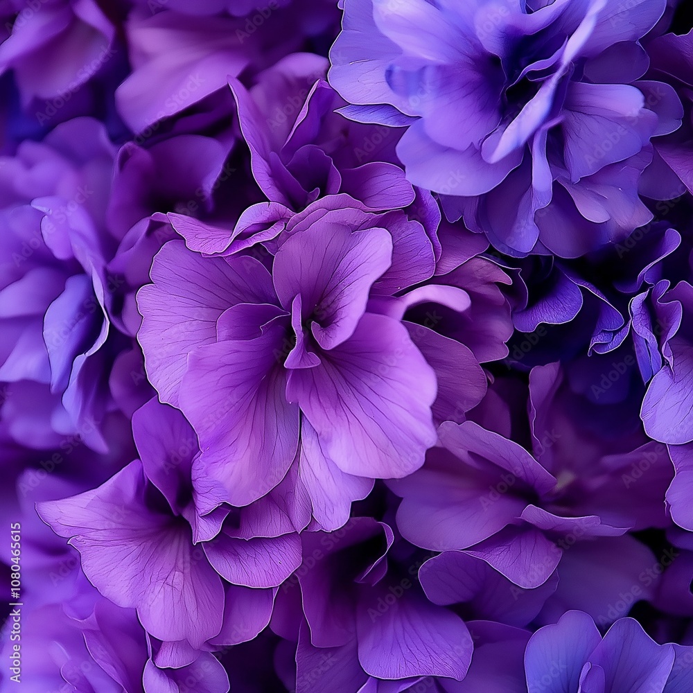 A vibrant close-up shot of purple flowers with layered petals creating an abstract visual effect. A vibrant close-up shot of purple flowers with layered petals creating an abstract visual effect.