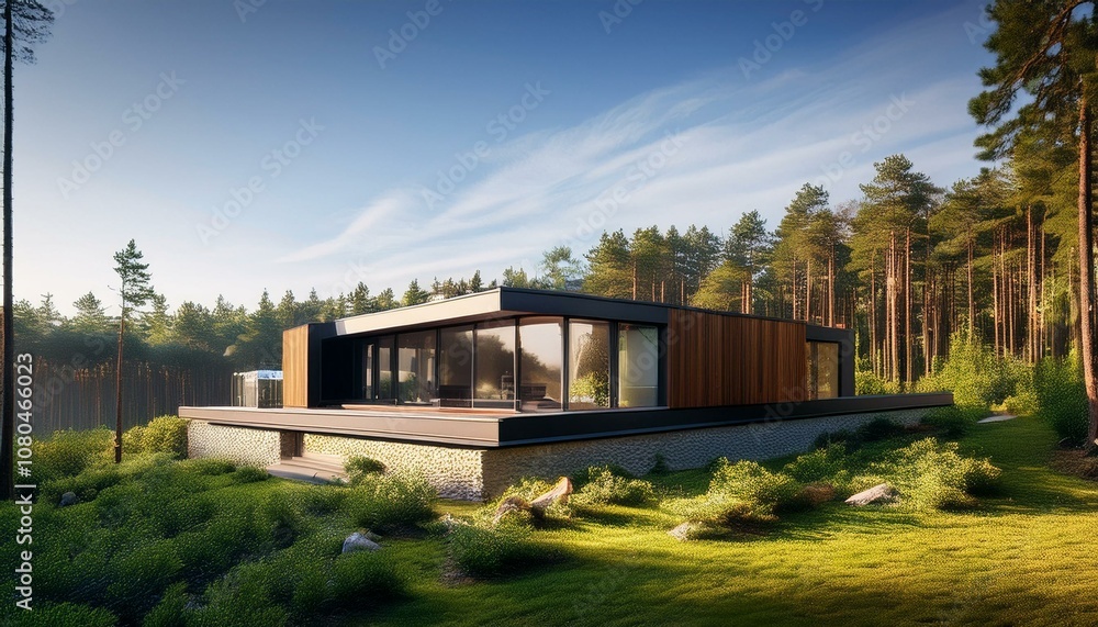 Modern Wood and Glass House in Forest Setting Modern Wood and Glass House in Forest Setting