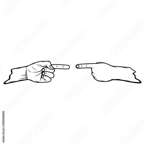 the hands of two people pointing at each other black and white vector line art