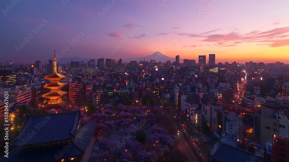 Fototapeta premium Explore the stunning high-resolution panoramic cityscape of tokyo at sunset