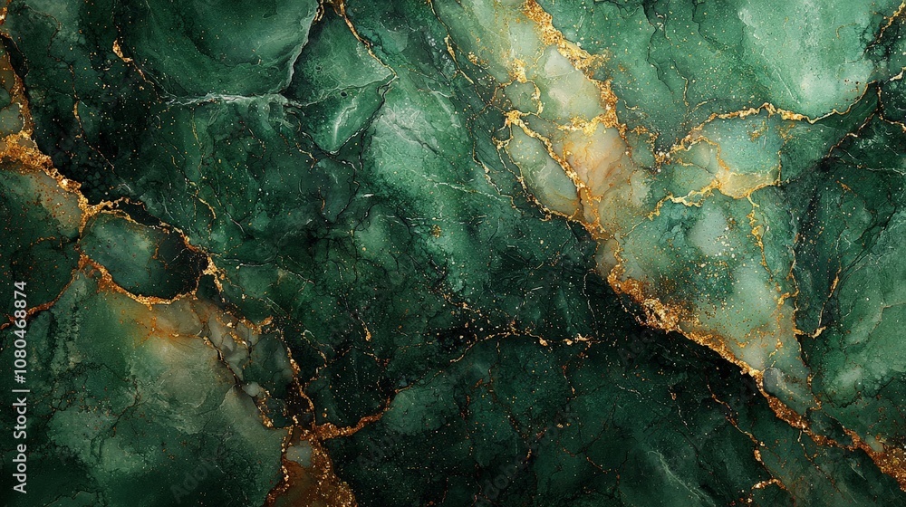 A close-up of green marble with golden veining, showcasing natural textures and patterns. A close-up of green marble with golden veining, showcasing natural textures and patterns.