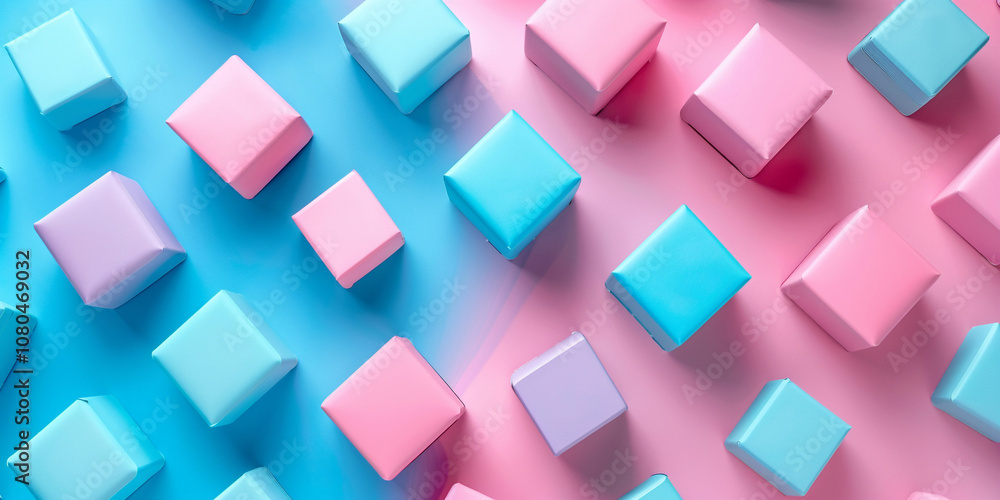 A group of cubes on a pink and blue surface
A group of cubes on a pink and blue surface
