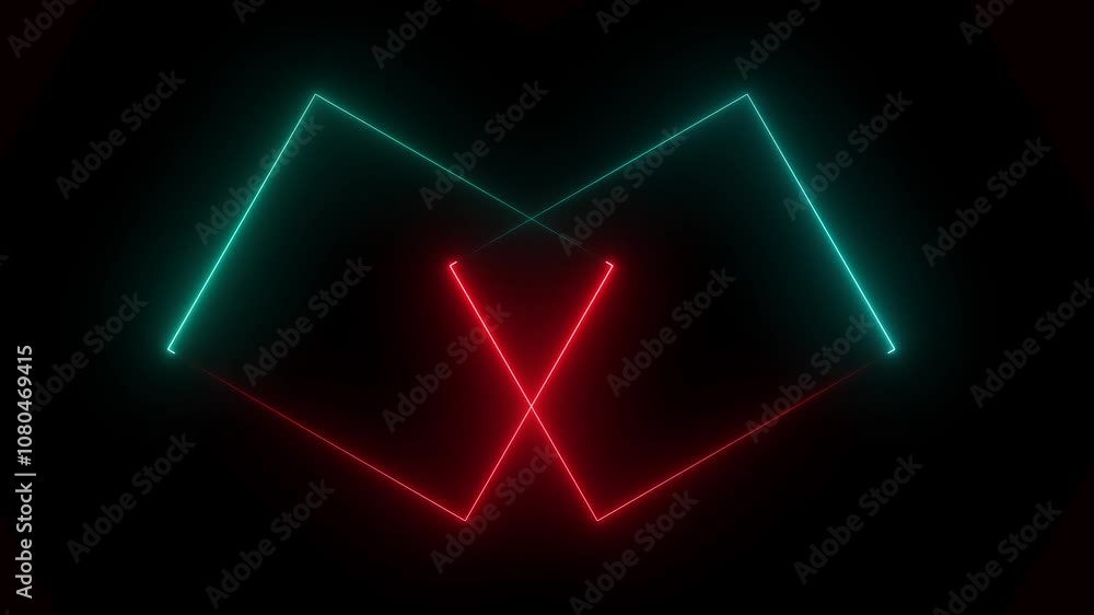 abstract glowing neon line colorful saber frame red aquamarine color double square animation on black background. abstract glowing neon line colorful saber frame red aquamarine color double square animation on black background.