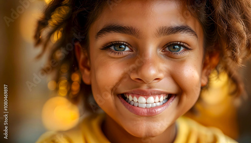 Healthy Smiling Child with Shiny Teeth