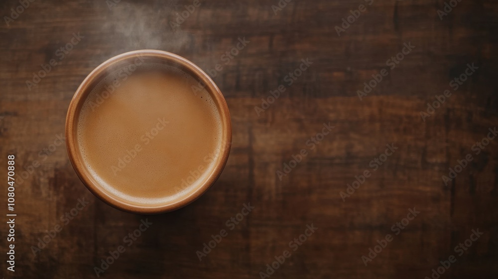 A steaming cup of brown liquid sits on a wooden surface, evoking warmth and comfort. A steaming cup of brown liquid sits on a wooden surface, evoking warmth and comfort.