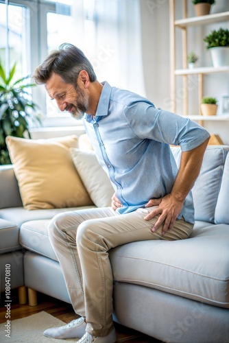 Man On Sofa Suffering From Backache