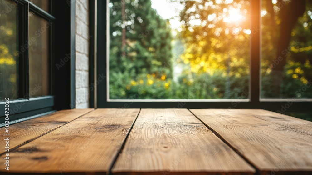 A sunlit wooden table with a clear view of lush greenery through a window, casting a warm glow over the scene and evoking a sense of tranquility and nature's beauty. A sunlit wooden table with a clear view of lush greenery through a window, casting a warm glow over the scene and evoking a sense of tranquility and nature's beauty.