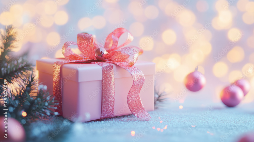 Beautifully Wrapped Christmas Gift Box.Festive Christmas Gift Boxes Background with Holiday Sparkle. Beautifully Wrapped Christmas Gift Box.Festive Christmas Gift Boxes Background with Holiday Sparkle.