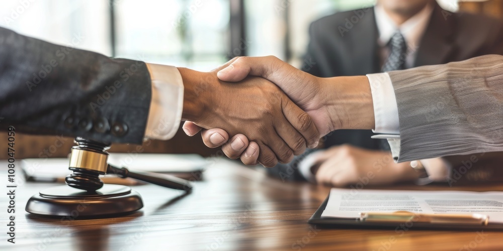 A handshake is a vital gesture for lawyers, symbolizing agreement and teamwork as they collaborate, negotiate, and advocate to effectively support and protect their clients interests A handshake is a vital gesture for lawyers, symbolizing agreement and teamwork as they collaborate, negotiate, and advocate to effectively support and protect their clients interests