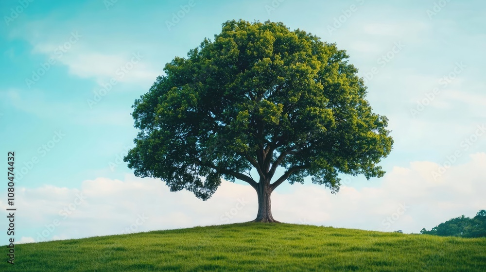Lone tree on a grassy hill under a bright blue sky. Lone tree on a grassy hill under a bright blue sky.