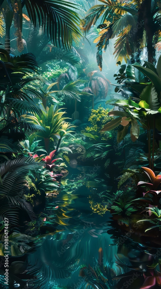 Creative rainforest scene with surreal elements. Creative rainforest scene with surreal elements.
