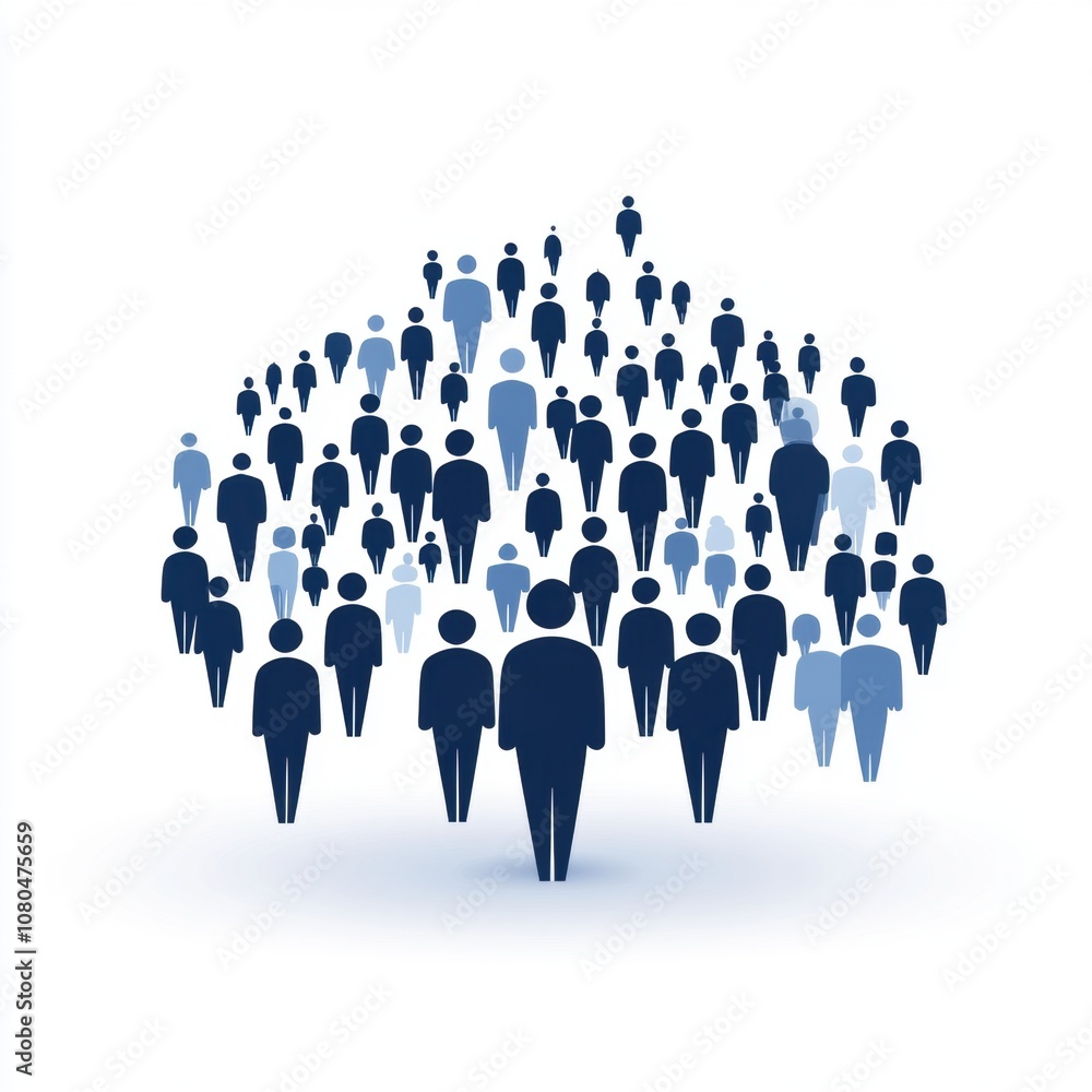 Crowd of people in blue silhouette, conceptual representation of community. Crowd of people in blue silhouette, conceptual representation of community.