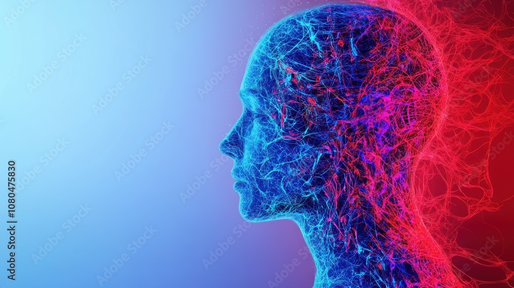 Fototapeta premium Abstract representation of a human head with neural connections.