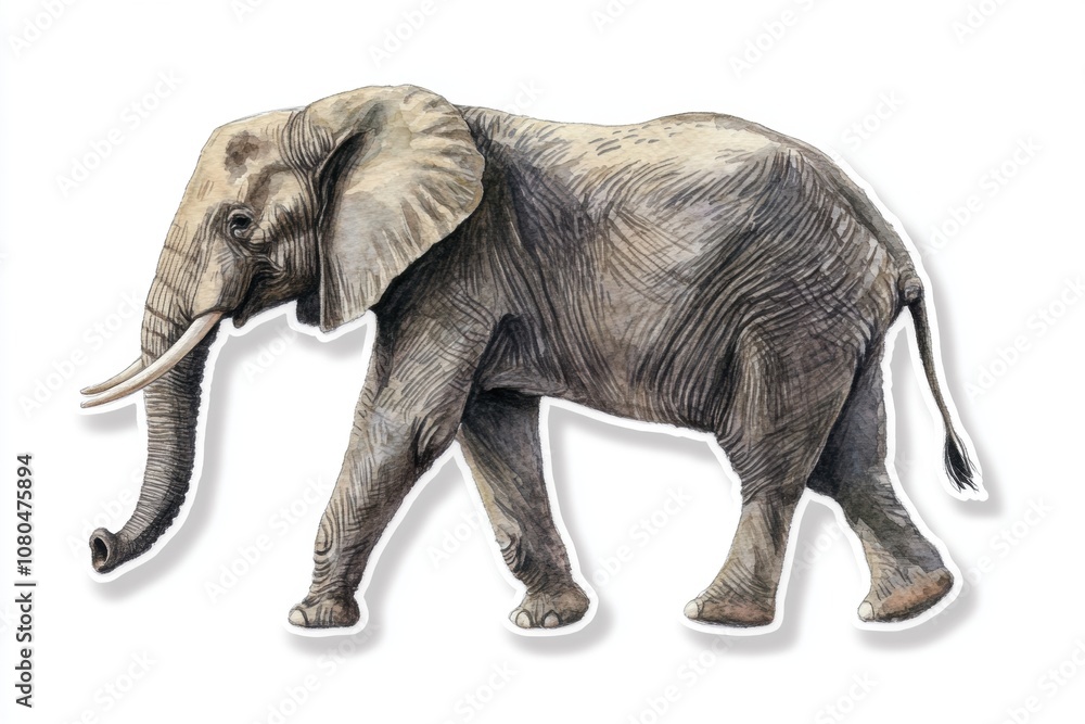 Fototapeta premium Elephant walking, white isolated background