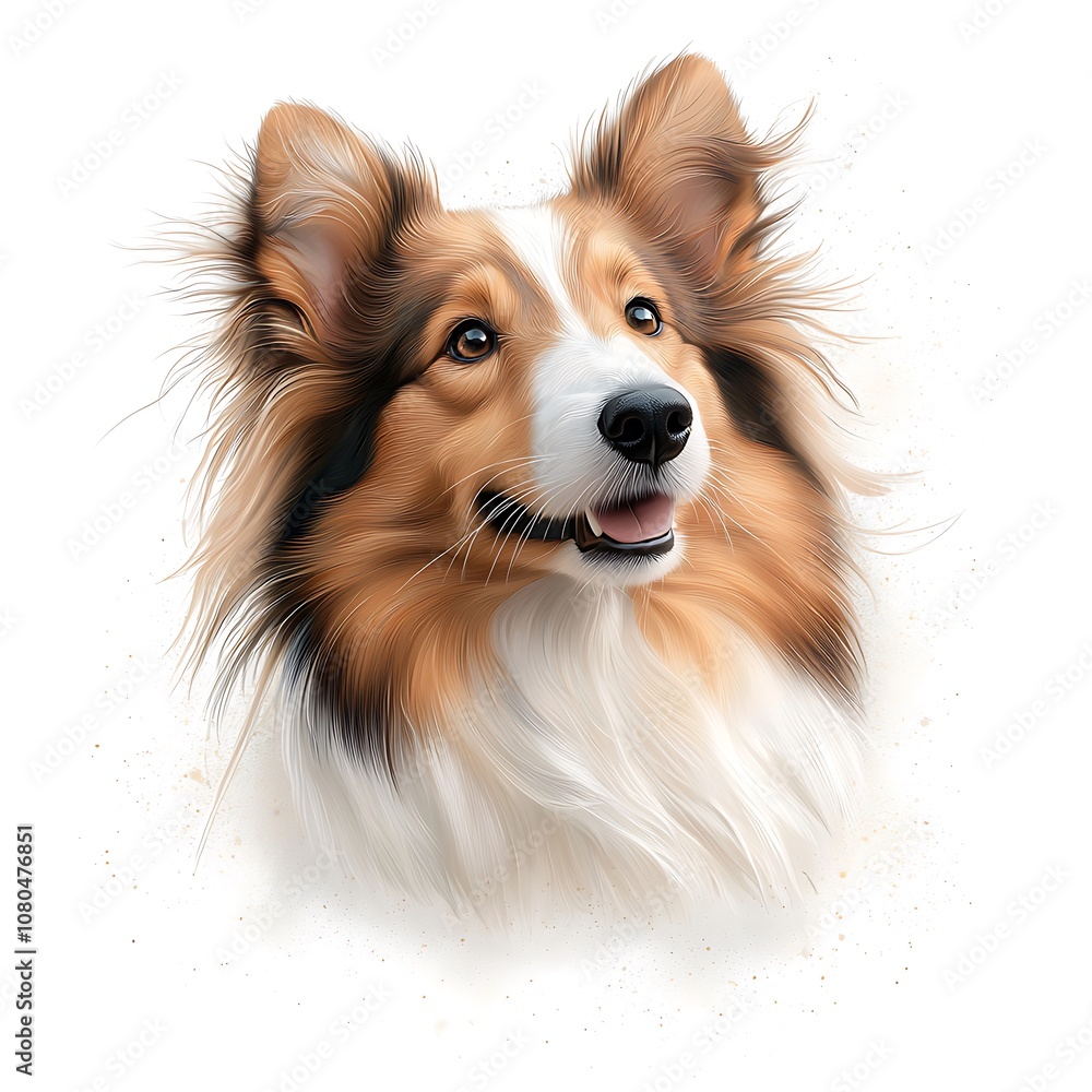 The illustration of a beautiful Collie features the breed's distinctive long, flowing fur, perky ears, and intelligent expression, captured in intricate detail against a clean white background The illustration of a beautiful Collie features the breed's distinctive long, flowing fur, perky ears, and intelligent expression, captured in intricate detail against a clean white background