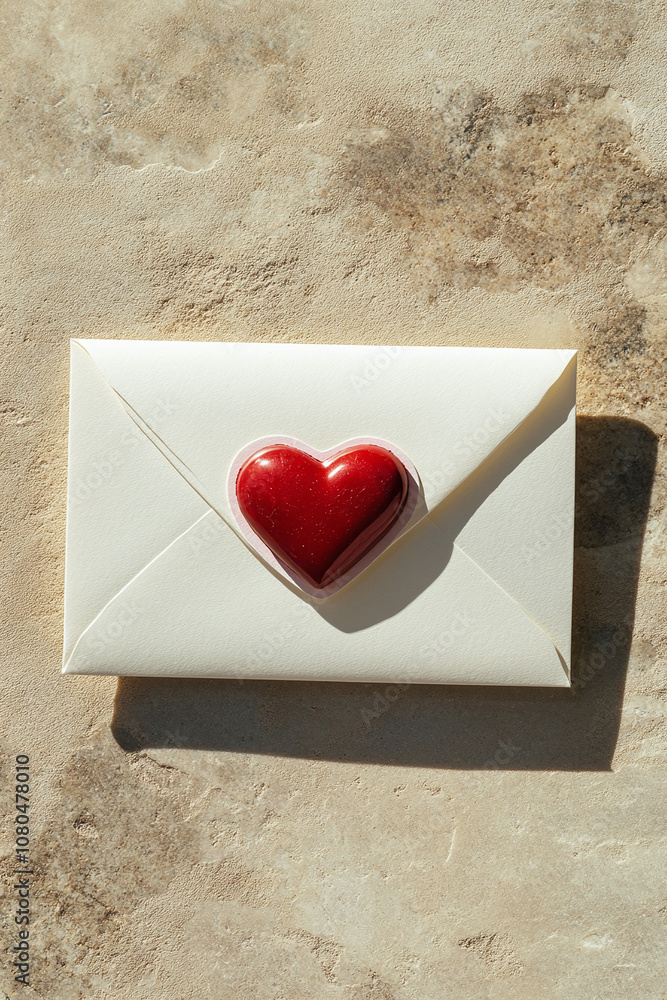 Fototapeta premium Love Letter Envelope with Red Heart