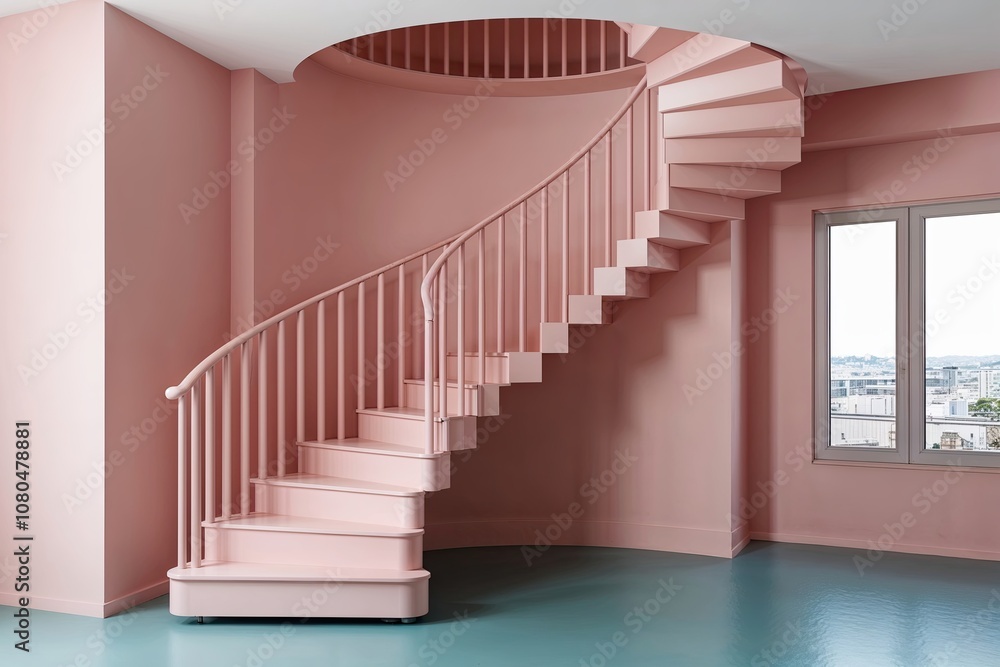 Fototapeta premium Colorful Spiral Staircase in Unique Architectural Design with Pastel Aesthetics