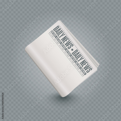 Vector realistic template of folded newspaper, standing on the corner, with blank space for design, on transparent background.