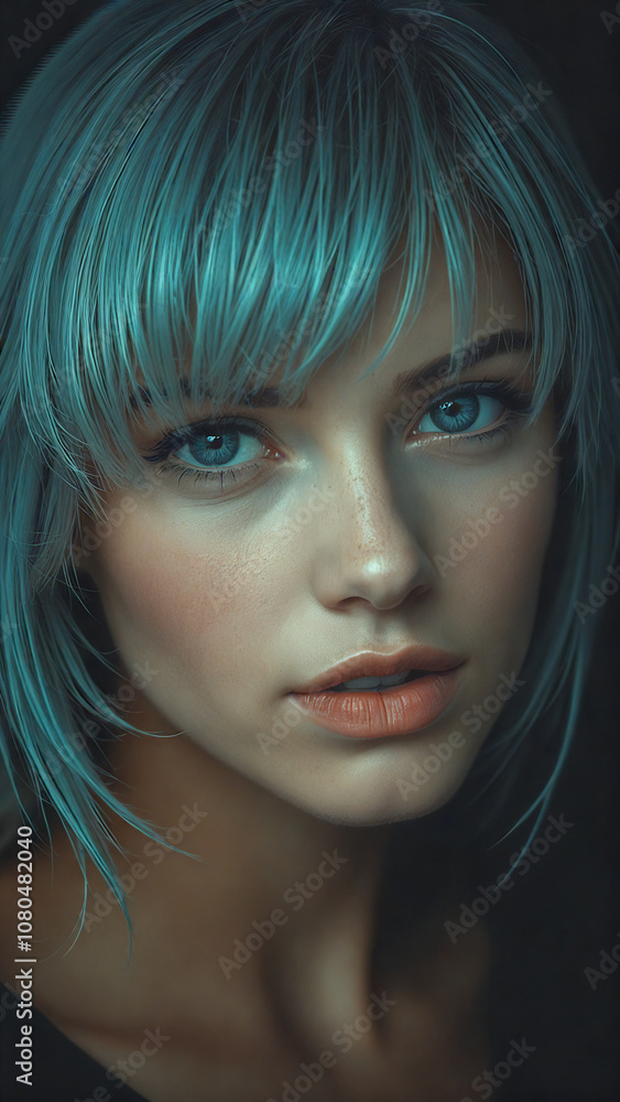 A striking, pixel-sorting glitch art portrait of a woman with expressive eyes and lips A striking, pixel-sorting glitch art portrait of a woman with expressive eyes and lips