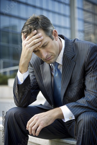 Despairing businessman faced with financial losses photo