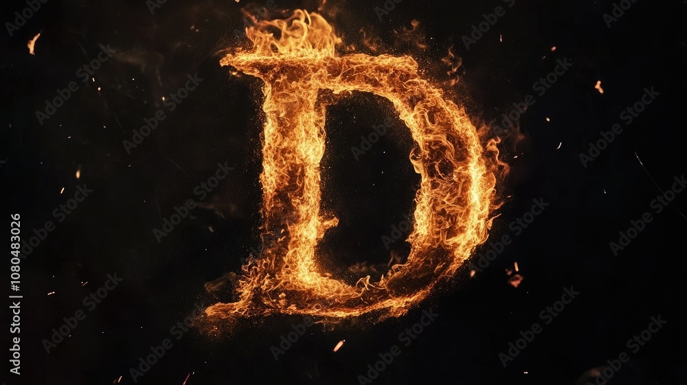 Flaming Letter D in Fiery Blaze with Intense Heat Effect for Use in Graphic Design, Digital Art, and Creative Projects Flaming Letter D in Fiery Blaze with Intense Heat Effect for Use in Graphic Design, Digital Art, and Creative Projects