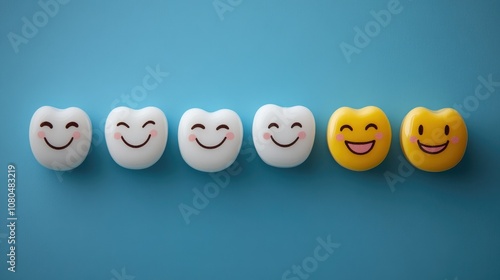 Colorful Cartoon Tooth Characters With Smiling Faces on Blue Background for Dental or Children's Themes and Educational Illustrations