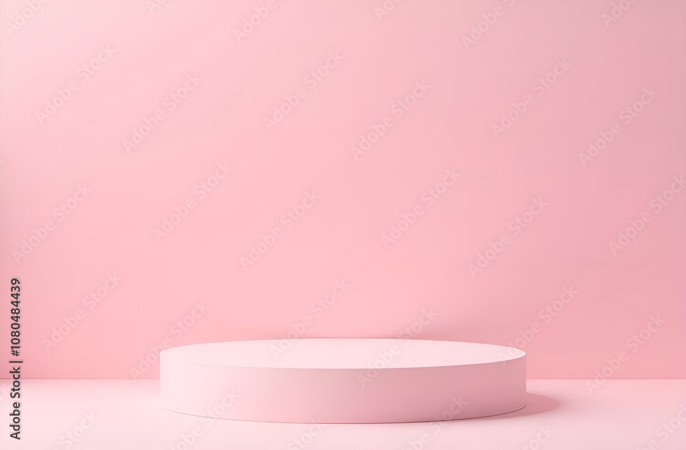 Pink podium with free place for your product on light pink color background. Copy space. Pink podium with free place for your product on light pink color background. Copy space.